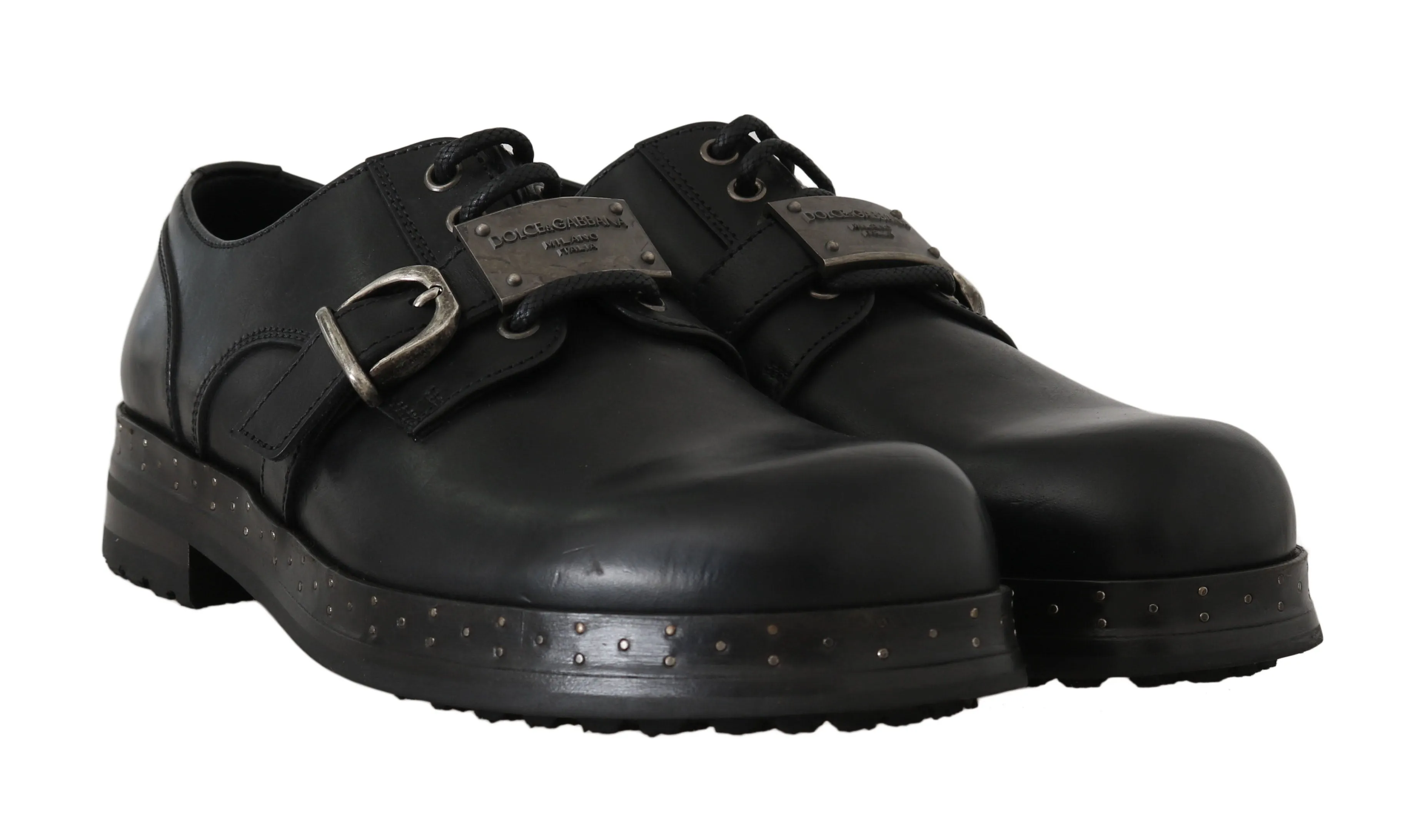 Black Leather Derby Dress Monkstrap