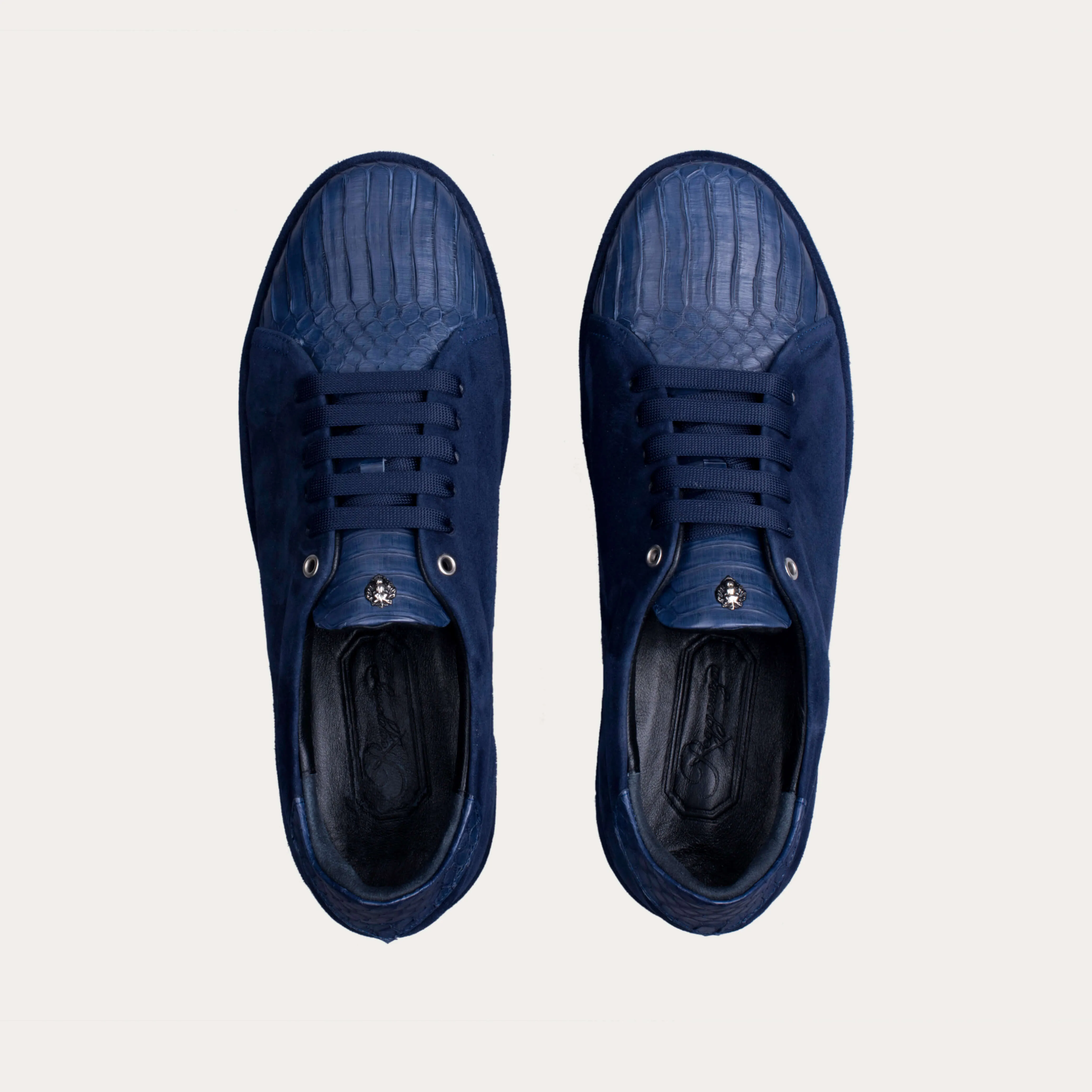 Suede & Cobra Leather Plimsoll Sneakers